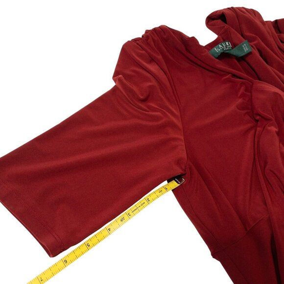 Ralph Lauren Red Ruched Midi Dress With Surplice Neckline SZ 10 M Dinner Party - Picture 9 of 9